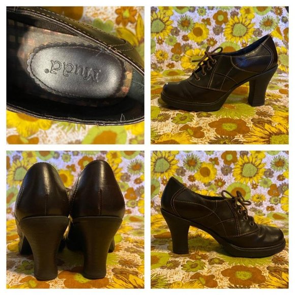 Y2K Mudd Chunky Brown Oxford Heels - Picture 3 of 4